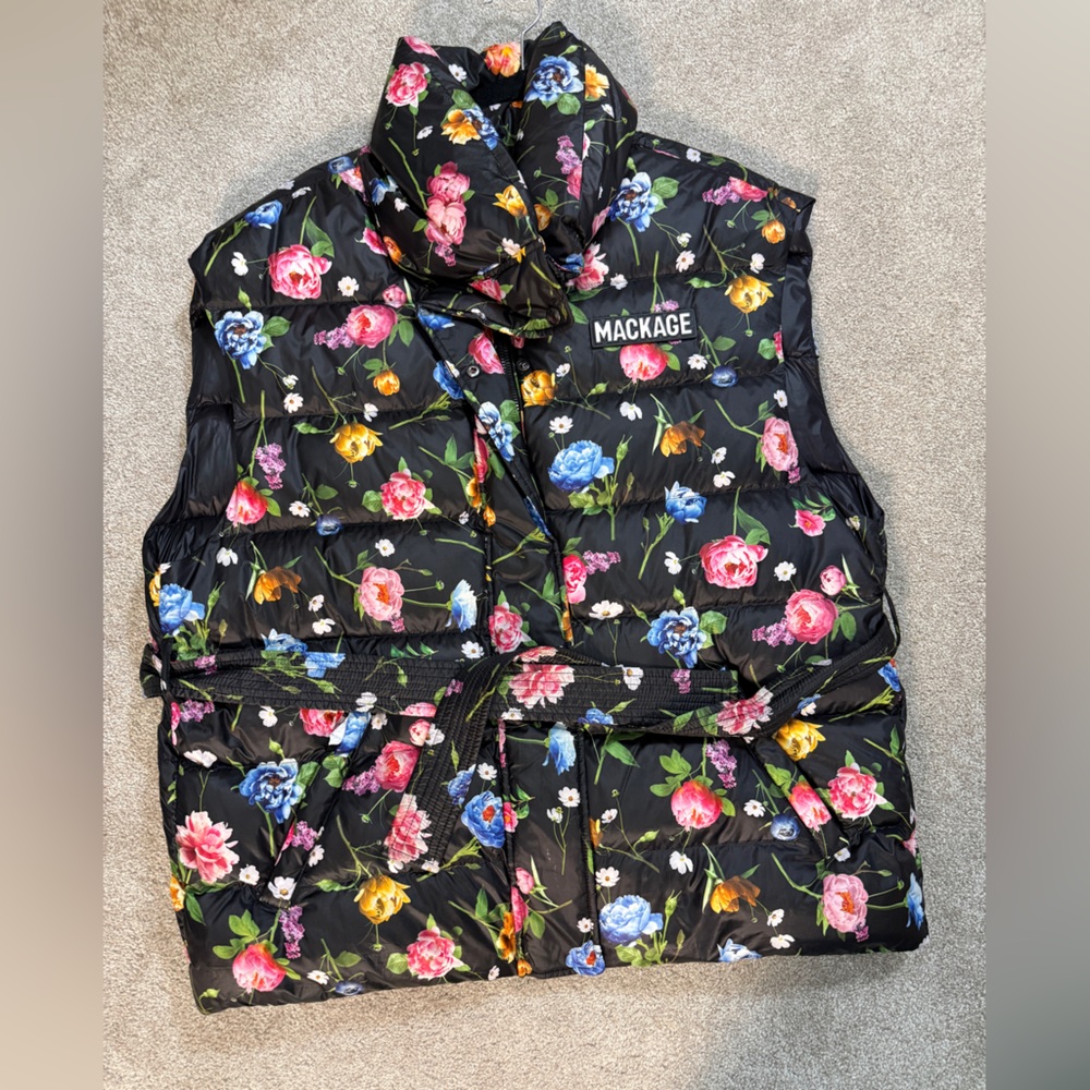 Mackage Zerina Floral Puffer Vest - Black with Multicolor Flowers - sz Large - Picture 5 of 16